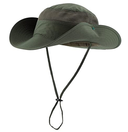 Connectyle UPF 50+ Wide Brim Sun Hat for Men Breathable Cowboy Boonie Hats Outdoor Bucket Hat for Fishing Hiking Safari - color: Light Army Green