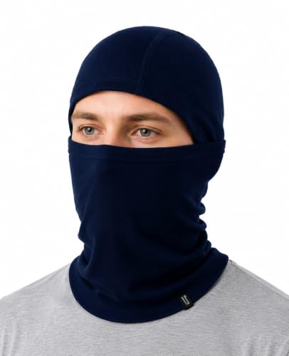 100% Merino Wool Balaclava Men Women Thermal Ski Mask Winter Face Mask - color: Navy