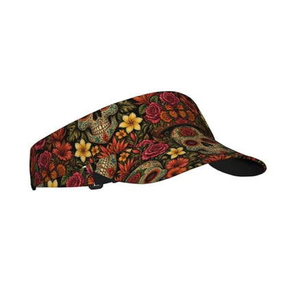 Sun Visor Hats Adjustable Open Top Sport Hat for Golf Women/Men - color: Skull Flower