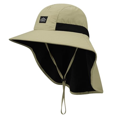 Clakllie Fishing Hat Sun Protection Wide Brim Hat with Neck Flap Waterproof Camping Safari Hats Lightweight Hiking Hat,Green