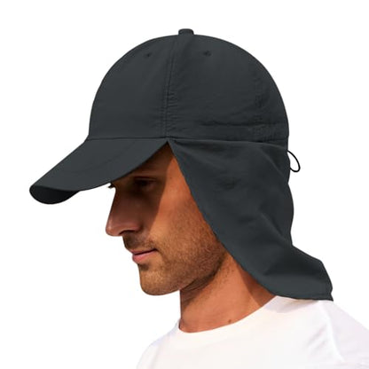 American Trends Mens Sun Hat with Neck Flap, UV Protection Outdoor Flap Hat, Packable Soft Fishing Hiking Gardening Hat - color: Darkt-gray