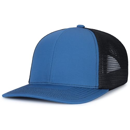Pacific Headwear Contrast Stitch Trucker Pacflex Snapback Cap - color: Ocean Blue/Lt Charcoal/Ocean Blue