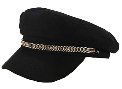 Brcus Men Women Newsboy Cabbie Peaked Beret Cap Baker Boy Yacht Captain Sailor Hat - color: Black1