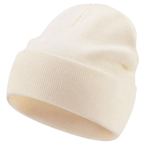 100% Cotton Beanie Lengthen Cuffed Beanies Knit Winter Hats Unisex - color: 1-beige