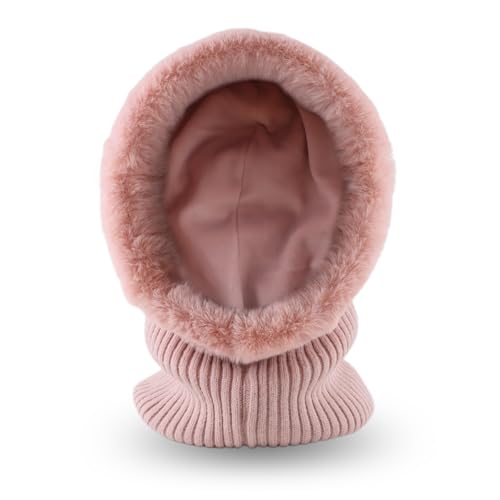 Winter Fleece Balaclava Warm Men Hood Hat Knit Women Hooded Scarf - color: Skin Pink