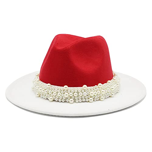 Felt Panama Hats Classic Wide Brim Fedoras Dress Hat - color: Red+white