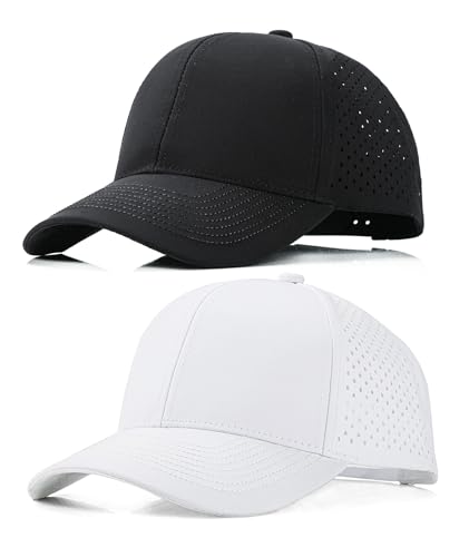 2 Pack Snapback Hats for Men Women Quick Dry Workouts Hat - color: White + Black