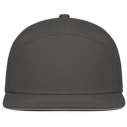 4 Inclusive Sizes Performance Flat Brim Trucker Hat Men Women, 7 Panel Snapback Running - color: 63.grey