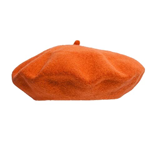 Women French Wool Beret Hats - Solid Color Classic Beanie Winter Cap - color: Orange