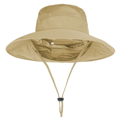 ZOORON Sun Hats for Men Women with Neck Flap Fishing UPF 50+ UV Protection - color: Khaki