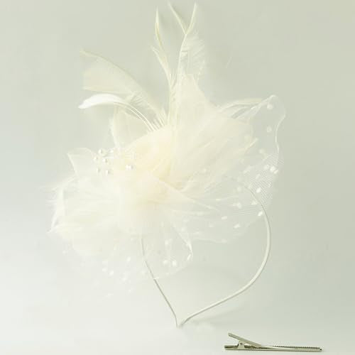 WLBON Fascinators Hat 20s 50s Headband Hair Clips Flower Mesh Veil Feather Headpiece Headwear Women Halloween Carnival Cocktail Wedding Church Cosplay Dress Up Birthday Tea Party Accessories Beige - color: Biege Tone