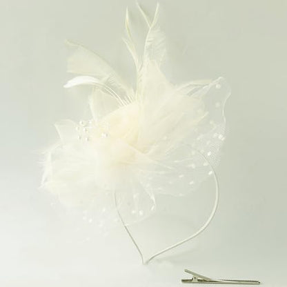 WLBON Fascinators Hat 20s 50s Headband Hair Clips Flower Mesh Veil Feather Headpiece Headwear Women Halloween Carnival Cocktail Wedding Church Cosplay Dress Up Birthday Tea Party Accessories Beige - color: Biege Tone