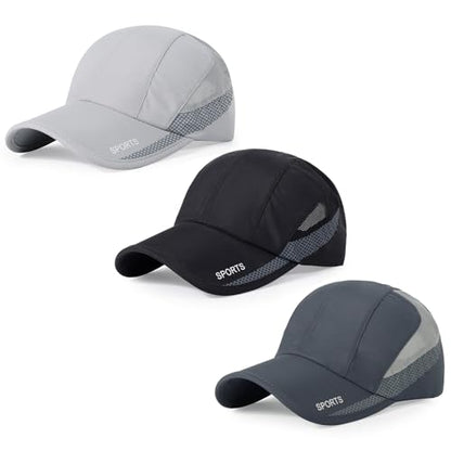 HH HOFNEN Quick Dry Cap Lightweight Running Sports Golf Hat for Men Women - color: #3 Light Grey+black+dark Grey