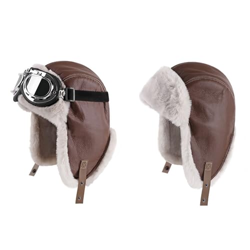 Lifup Trapper Hat for Men Aviator Hat with Goggles Hunting Cap - color: Brown