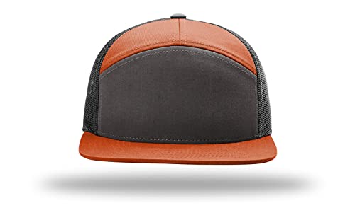 Richardson 168 168P Hat 7-Panel Trucker Cap Hi-Pro Snapback Cap Camo Hat Adjustable Baseball Hat Blank Hat Bulk Hats - color: Charcoal/Burnt Orange/Black