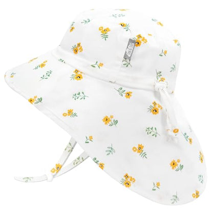 JAN & JUL Girls' Grow-with-Me Cotton Xplorer Sun Hat with Large Brim - color: Yellow Flower, size: 0-6 Months