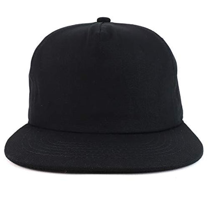 Trendy Apparel Shop Plain Unstructured 5 Panel Flat Bill Snapback Baseball Cap - color: Black