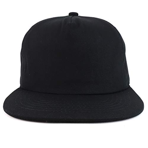 Trendy Apparel Shop Plain Unstructured 5 Panel Flat Bill Snapback Baseball Cap - color: Black