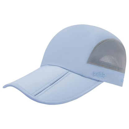 BASSDASH Folding Fishing Baseball Cap UPF 50+ Water Resistant Outdoor Portable Brim Hats for Women Men Hiking Adjustable - color: Light Blue