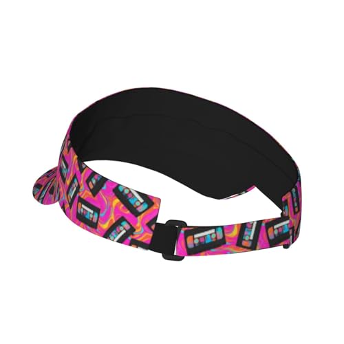 Sports Sun Visor Hat for Men Women, Adjustable Breathable Golf Tennis Cap - color: 90s Style Cassette Tape