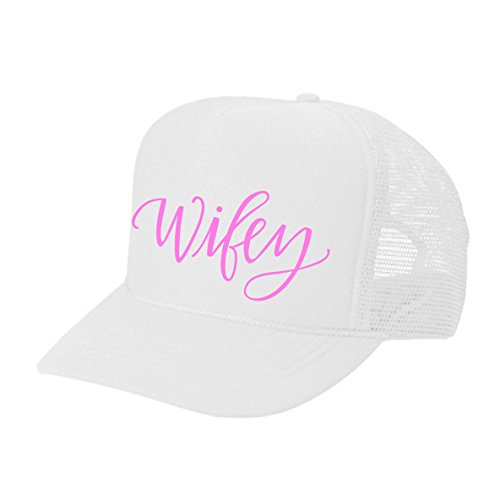 Women's Mens Unisex Trucker HAT - Wifey - Cool Stylish Apparel Accessories - color: White-pink Print