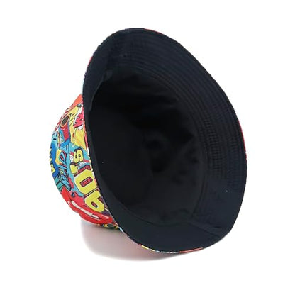 Printed Bucket Hat - Reversible Packable Summer Travel Beach Sun Cap for Men Women Teens - color: 90s Graffiti