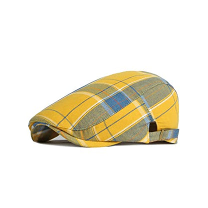 WITHMOONS Adjustable Colorful Plaid Flat Cap Newsboy Cabbie Gatsby Golf Beret Hat YZ30109 - color: Yellow
