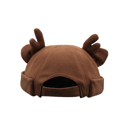 Beanie Hats for Women Men Brimless Skullcap Docker Cap with Reindeer Antlers Rolled Cuff Retro Adjustable Sailor Cap - color: Brick Red