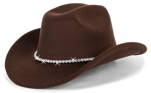Glitter Silver Black Cowboy Hats Women Western Rhinestone Cowgirl Hat - color: 1 Circles Diamond-coffee