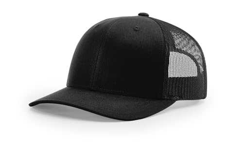 Richardson 112 Trucker Hat - Premium Blank Baseball Cap, Adjustable Snapback Hat - Structured Six Panel Richardson Blank Hats - color: Black