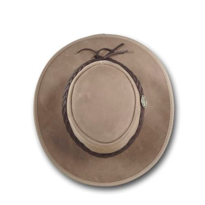 Foldaway Drover Hat in Rustic Cattle Leather by Barmah - color: Driftwood, size: Medium
