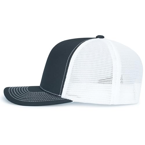 Pacific Headwear Contrast Stitch Trucker Pacflex Snapback Cap - color: Navy/White/Navy