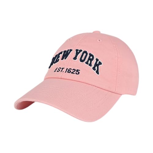 E BY ELIDAN NY Dad Hat, New York EST.1625 Cotton Baseball Cap Women & Men - color: Rose Pink-navy
