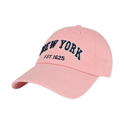 E BY ELIDAN NY Dad Hat, New York EST.1625 Cotton Baseball Cap Women & Men - color: Rose Pink-navy