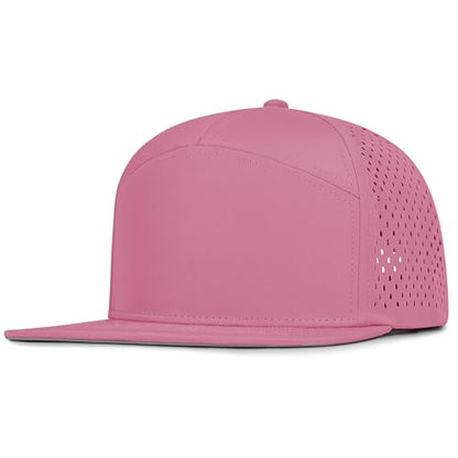 4 Inclusive Sizes Flat Bill Performance Trucker Hat Men Women, 7 Panel Snapback Running - color: 22.pink