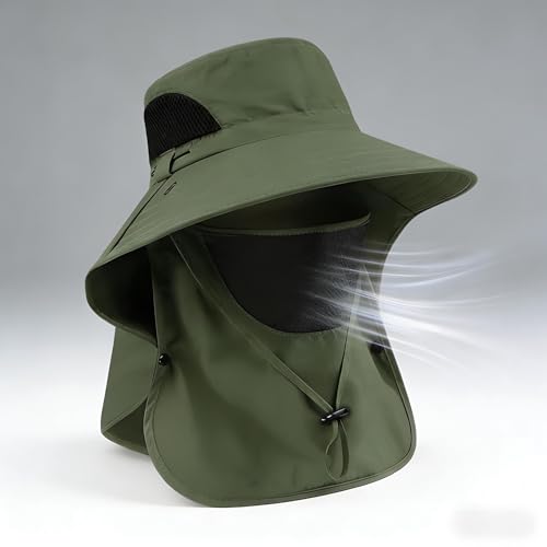 Sun Hat for Men and Women, UPF 50+ UV Protection, Wide Brim Breathable, Fish Hat with Neck Flap and Breathable Face Mask