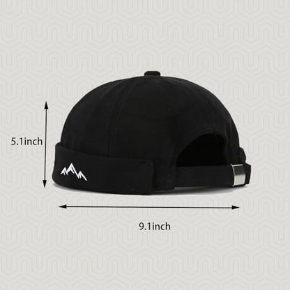 Mens Docker Cap Brimless Skullcap Sailor Cap Rolled Cuff Retro Beanie Hat - color: Moutain Black