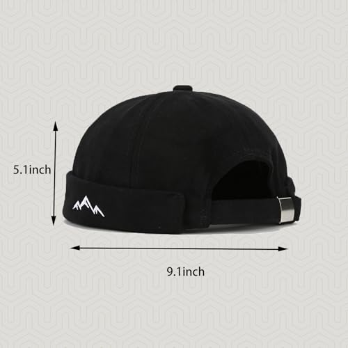 Mens Docker Cap Brimless Skullcap Sailor Cap Rolled Cuff Retro Beanie Hat - color: Moutain Black