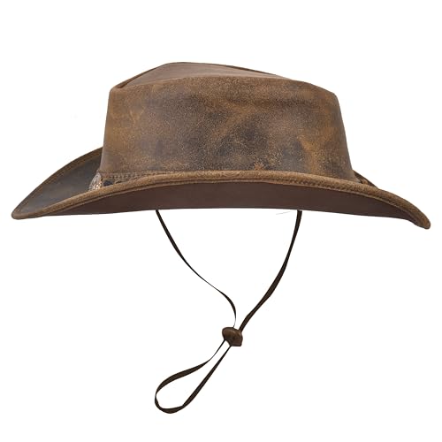 Leather Cowboy hat for Men & Women Durable Handcrafted Lightweight Shapeable Western Hats for Men - size: Large