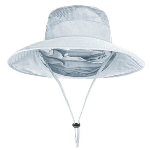 ZOORON Sun Hats for Men Women with Neck Flap Fishing UPF 50+ UV Protection - color: Light Grey