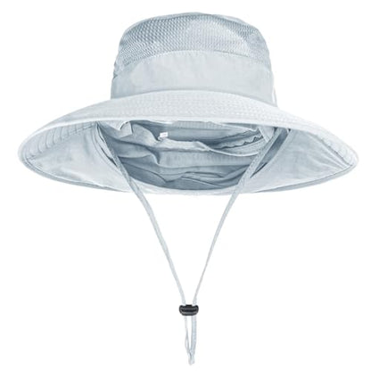 ZOORON Sun Hats for Men Women with Neck Flap Fishing UPF 50+ UV Protection - color: Light Grey
