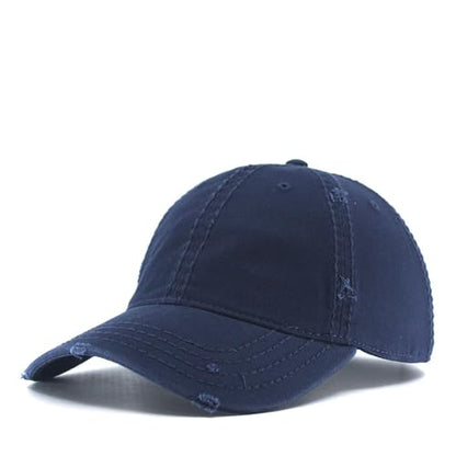 Washed Cotton Distressed with Heavy Stitching Adjustable Baseball Cap - color: Navy