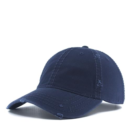 Washed Cotton Distressed with Heavy Stitching Adjustable Baseball Cap - color: Navy
