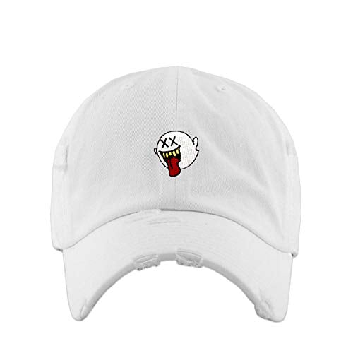 Silly Ghost Vintage Baseball Cap Embroidered Cotton Adjustable Distressed Dad Hat - color: White