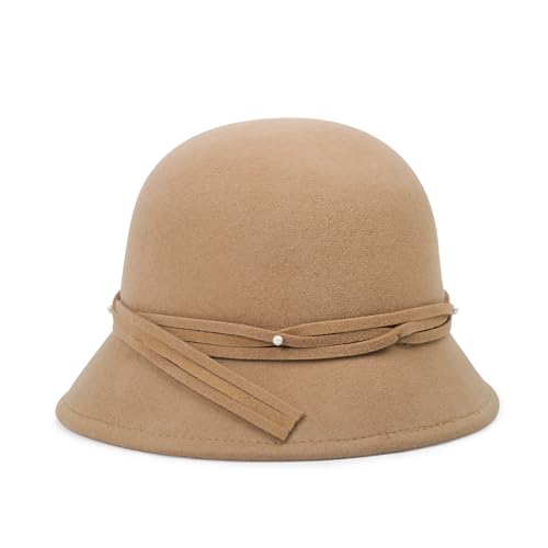 Women Cloche Felt Hat Winter Wool Bucket Hat Vintage Fedora Bowler Hat - color: 1-brown