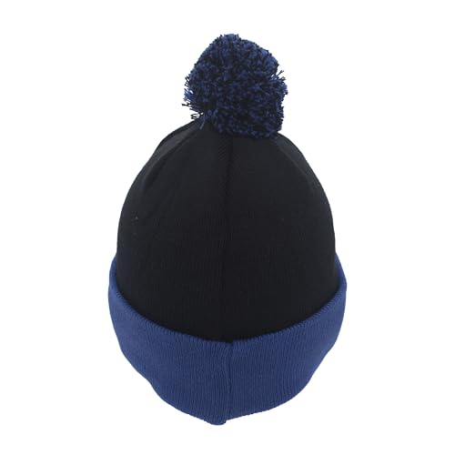 Pacific Headwear Unisex Adult Pacific Headwear Knit Fold Over Pom-pom Beanie - color: Black/Royal, size: One Size