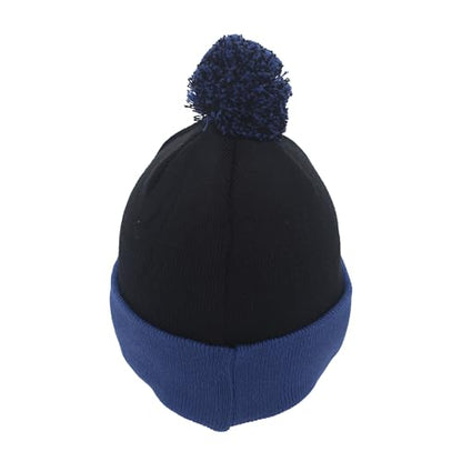Pacific Headwear Unisex Adult Pacific Headwear Knit Fold Over Pom-pom Beanie - color: Black/Royal, size: One Size