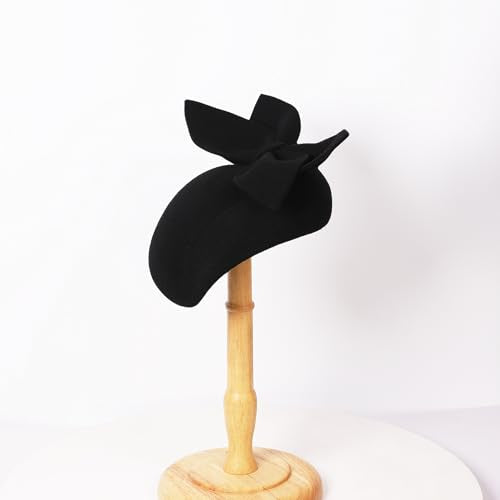 Women Wool Derby Hat for Women Pillbox Hat Wedding Hats Felt Bowknot Fascinators - color: 407 Black