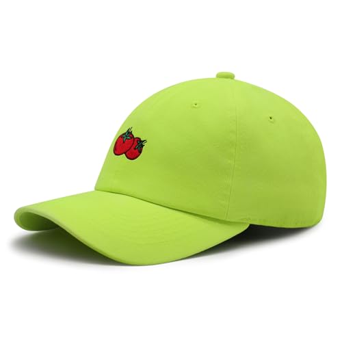 JPAK Two Tomatoes Premium Dad Hat Embroidered Cotton Baseball Cap Vegetables Embroidery - color: Neon Yellow