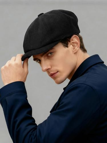 Senker Fashion 2 Pieces Newsboy Cap for Men - color: Black Dark Grey